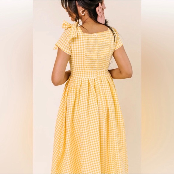 Ivy City Co Briar dress tie sleeves cotton blend yellow gingham - Picture 2 of 5